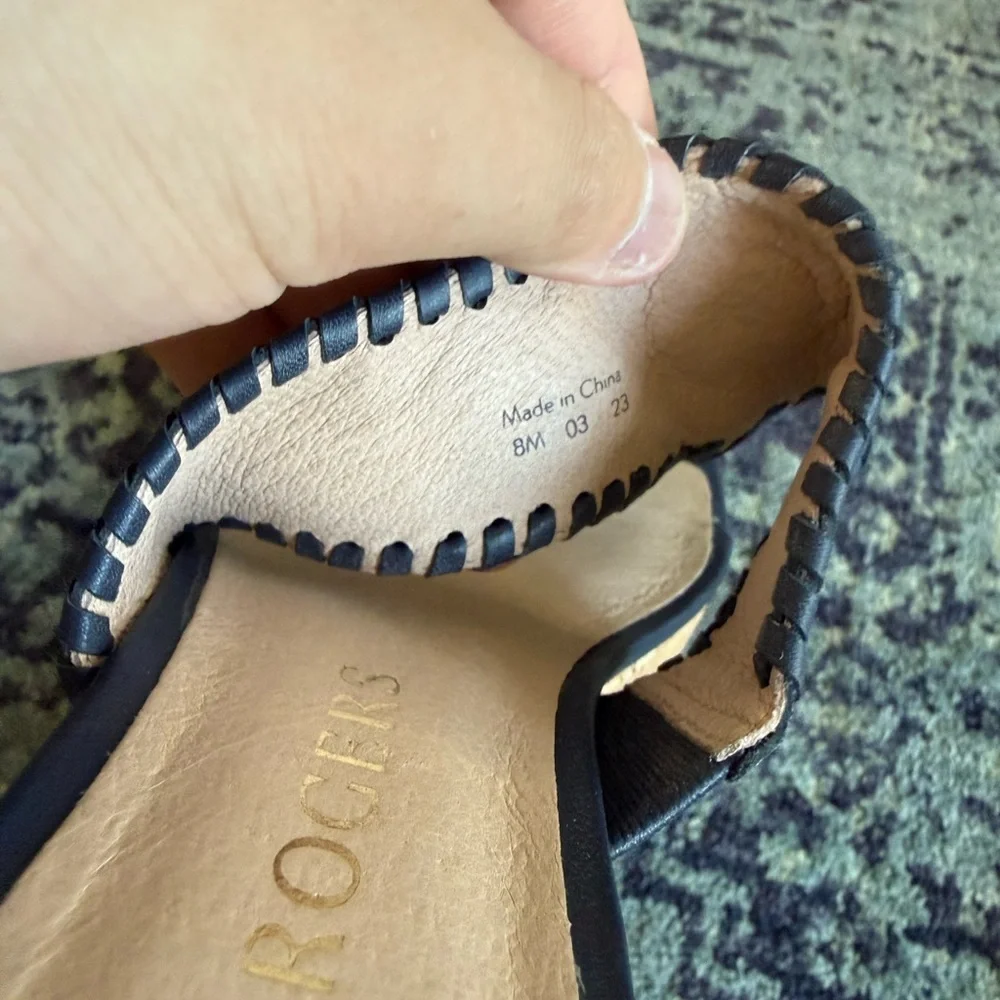 Jack Rodger’s NWOT Navy Blue Wicker Floral Thong Mid Wedge Sandal Cork Size 8 - Picture 8 of 8